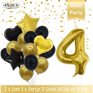 Cijfer Ballon 4 Jaar Black & Gold Boeket * Hoera 4 Jaar Verjaardag Decoratie Set van 15 Ballonnen * 80 cm Verjaardag Nummer Ballon * Snoes * Verjaardag Versiering * Kinderfeestje* Tienerfeestje * Thema * Zwart/Goud * Nummer Ballon 4 * Back & Gold