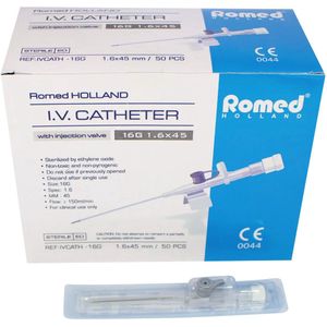PIERCING NAALD 16G 1.6 x 45 | - Romed I.V. Catheter 50 stuks | Katheters met bijspuitpunt | Steriel | Made in Holland | 16G 1.6 x 45 |