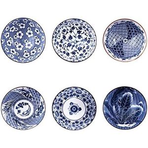 Keramische mueslikommen met patroon, voor 6 personen, Japanse designs, keramische kommen voor muesli/soep, Chinese soepkommen, 6-delige set