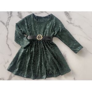 Meisjes glitter jurk ""Groen met pailletten"", verkrijgbaar in de maten 98/104 t/m 158/164