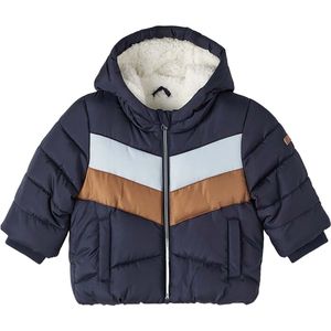 NAME IT - Winterjas - Saffier Lichtblauw Bruin Wit - Gewatteerde Jas