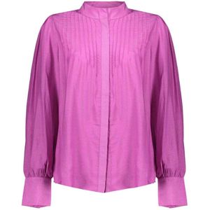 Geisha - Blouse - Roze - Effen - Halslijn: Opstaande Kraag
