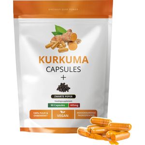 Kurkuma Capsules 90 Stuks | 1210 mg per Dag | Vegetarisch | Hoogwaardige Pure Kurkuma Capsules met Zwarte Peper | Turmeric | Curcuma Longa | Zonder Gelatine