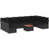 vidaXL-11-delige-Loungeset-met-kussens-poly-rattan-zwart