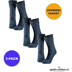 Apollo - Wollen Huissokken Unisex - 3-Pack Voordeel - Blauw - Maat 43/46 - Huissokken - Wintersokken antislip