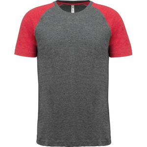 PROACT - PA4010 - Tweekleurig Triblend Sport-T-shirt - Grey Heather / Sporty Red Heather - Korte Mouwen - 3XL