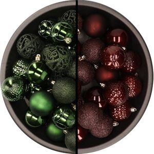 Kerstballen - 74x stuks - donkergroen en bruin - 6 cm - kunststof