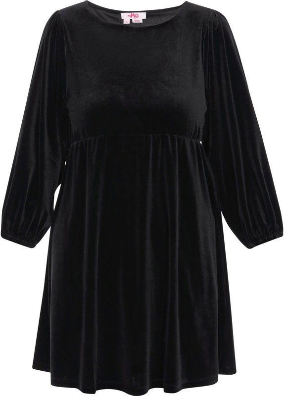 MYMO - Jurk - Zwart - Fluweel/Nicky Velours - Kort/Mini - Driekwart Mouw