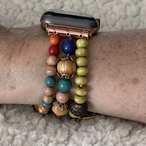 Apple Watch Bohemian Horlogeband- maat 42/44/45 mm-glazen en houten kralen elastisch geregen- Ibiza boho stijl