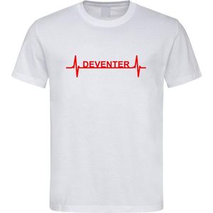 Wit T-Shirt met “ Deventer hartslag “ print Rood Size M