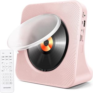 Draagbare CD Speler met Bluetooth - Desktop CD Speler voor Thuis met HiFi Speakers, CD Muziekspeler met Afstandsbediening, Timer & FM Radio Boombox, USB & AUX, LED Scherm Display (Roze)