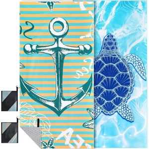 XXL 180 x 90 cm Grote Sneldrogende Microvezel Strandhanddoek - Zandvrije Badhanddoek voor Dames - Schildpad + Hemelsblauwe Bladeren