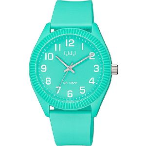 Q&Q V12A-012VY - Horloge - Sport - Analoog - Unisex - Plastic band - Rond - Kunststof - Cijfers - Turkoois Groen - Wit - 10 ATM