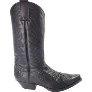 Sendra Boots 3241 Trenzado Cuervo West Zwart Handgemaakt Spitse Cowboy Laarzen Heren Schuine hak Lederen Zool Gevlochten Wreef Echt Leer Maat 45