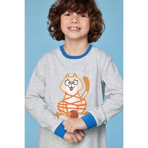 Woody Jongens-Heren pyjama grijs mélange - maat 116/6J