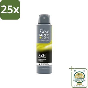 25 x Dove Men+Care Deodorant Spray - Invisible Fresh - 150 ml - Grootverpakking - Deodorant Spray - Zweetvermindering - Huidverzorging - Anti-transpirant - Witte Strepen
