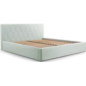 Tweepersoonsbed met fluwelen bekleding, met hoofdeinde, lattenbodem, bed voor volwassenen - BED 02 - 180x200 - Mintgroen (TRINITY 21)
