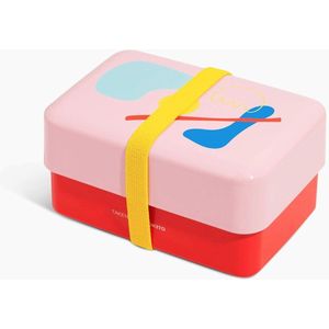TAKENAKA POKETO Bento Nibble Box Pink x Red Cherry met Gele band milieuvriendelijke lunchbox gemaakt in Japan BPA- & rietvrij 100% recyclebaar plastic flesgebruik magnetron- en vaatwasmachinebestendig Bentobox rechthoekig W16.5xD10.95xH9.65cm 900ml