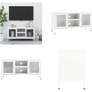 vidaXL Tv-meubel 105x35x52 cm staal en glas wit - Tv-kast - Tv-kasten - Televisiekast - Televisiekasten
