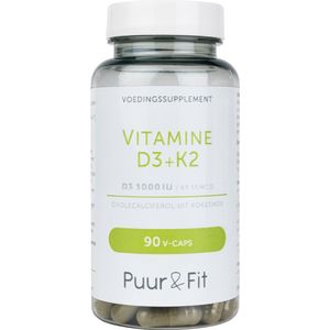 Vitamine D3 1000IU + K2 | vegan | 90 capsules | Puur & Fit