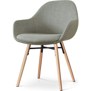 Nolon Nena-Mae Eetkamerstoel Groen - met Armleuningen - Stof - Houten Poten - Design - Scandinavisch - Comfortabel