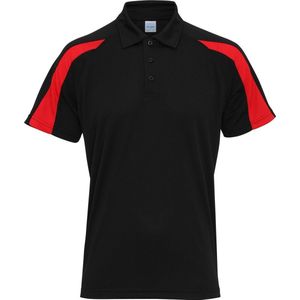 Awdis Gewoon Cool Mens Korte Mouw Contrast Paneel Poloshirt (Straalzwart / vuurrood)