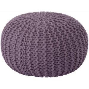 Dori poef - Ottomaanse stijl - Gewoven katoen - Paars - Handgemaakt - Hoogte: 35 cm - Diameter: 50 cm