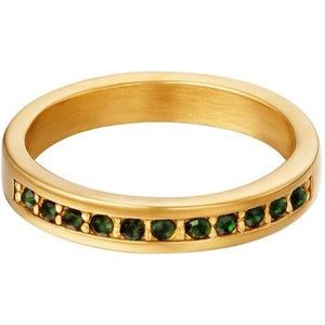 Stainless steel -ring with zircon- small stones- goud - groen- 16-yehwang