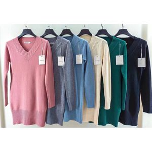 Trui Kate met V-hals - Zachte Trui met Brede Boorden - S/M - Groen