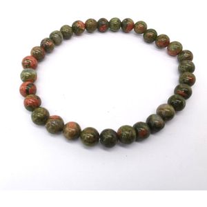 Armband – Edelsteen - Unakiet - 6mm Kralen - 20 cm - Werking - aardend, kalmerend en inzichtgevend.