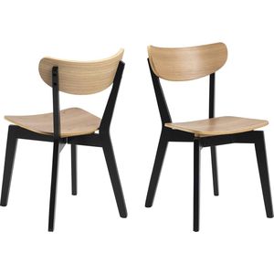 Goodivery ® Stijlvolle Set van 2 Eetkamerstoelen met Eikenhouten Frame en Zwarte Details