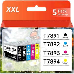 INKFIND 78XL inktcartridge 5 Pack (Zwart x 2 / Cyaan x 1 / Magenta x 1 / Geel x 1) compatibel met Epson T7891/T7891/T7892/T7893/T7894 (5 Pack) voor Epson Workforce Pro WF-5690DWF WF-5620DWF WF-5190DW WF-5110DW - 5-pack BK/BK/C/M/Y