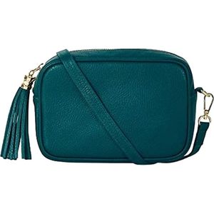 Smaragd Groene Leren Camera Tas Tassle - Trendy Leren Schoudertassen met kwastje - Goud beslag - Italiaans Leder - Smaragd Groen