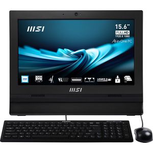 MSI Pro AP162T ADL-005IT All-in-One PC/workstation Intel® N N100 39,6 cm (15.6"") 1920 x 1080 Pixels Touchscreen Alles-in-één-pc 4 GB DDR4-SDRAM 128 GB SSD Windows 11 Pro Wi-Fi 6 (802.11ax) Zwart