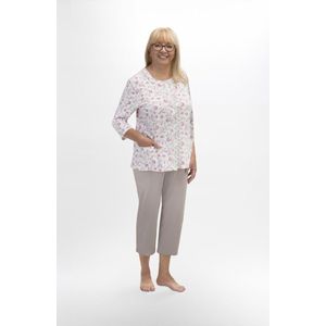 Martel Maria dames pyjama - 3/4 mouwen- wit/beige- 100 % katoen XL