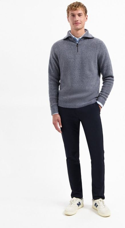 No Excess - Pullover Wing Collar Half Zip - Grijs-blauw - Zachte Gebreide Trui