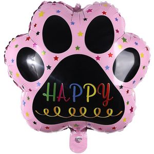 Folie ballon in de vorm van een dieren poot Happy roze zwart - hond - poes - kat - huisdier - dierenpoot - ballon