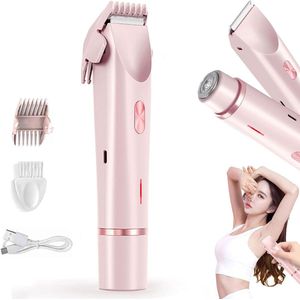 Intieme trimmer voor dames, elektrisch scheerapparaat voor dames, voor dames, scheerapparaat met dubbele kop, IPX7 waterdicht, oplaadbaar, voor lichaam en gezicht (roze) - Cyslmuk