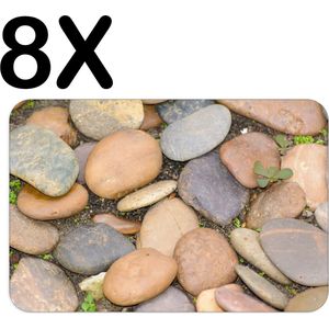 BWK Stevige Placemat - Bruine en Grijze Kiezels - Set van 8 Placemats - 45x30 cm - 1 mm dik Polystyreen - Afneembaar