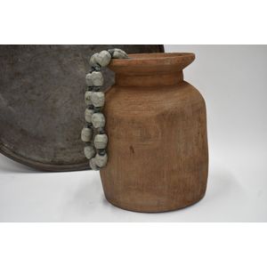 Authentieke prachtige houten Nepalese pot - Oude ruwe houten pot / kruik Hoog 33 cm - sober robuust landelijk (25)
