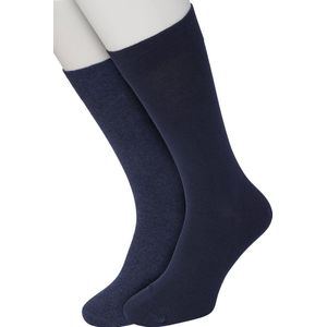 Bonnie Doon Basic Sokken Heren set Jeans met Donker Blauw maat 40/46 - 2 paar - Basis Katoenen Sok - Gladde Naden - Brede Boord - Uitstekend Draagcomfort - Goede Pasvorm - 2-pack - Multipack - Effen - Jeans Blauw Heather - Donkerblauw - OL6324012.493