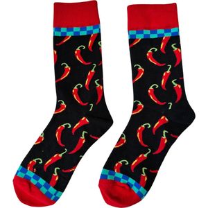 Chili Peper Sokken - Grappige Sokken met Rode Pepers - Maat 37-42 - Sokken Dames Heren - Culinair/Koken/Pittig eten