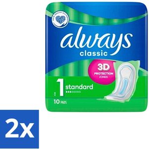 2 x Always Classic - Maandverband - Standaard - 3D Bescherming - 10 Maandverbandjes - Maandverband - Maandverband Standaard - Always Classic - Maandstonden - Hygiëne