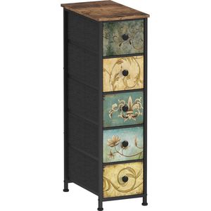 JGS® - Charmante Boheemse Commode met 5 Stoffen Laden, Smalle Ladekast in Vintage Stijl voor Slaapkamer, Woonkamer en Hal -