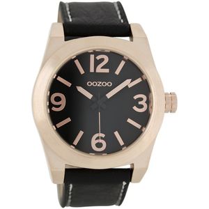 OOZOO Timepieces - Rosé goudkleurige horloge met zwarte leren band - C6739