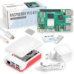 Raspberry Pi 5 - 16GB Starterkit - 128 GB - Officiële Voeding - Behuizing met Ventilator - 4K Micro HDMI-kabel - Aluminium Koellichaam