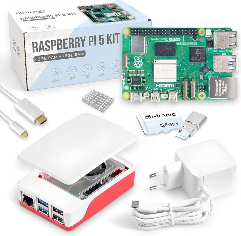 Raspberry Pi 5 - 16GB Starterkit - 128 GB - Officiële Voeding - Behuizing met Ventilator - 4K Micro HDMI-kabel - Aluminium Koellichaam