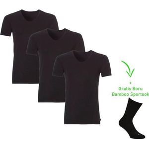 Bamboo T-Shirt - V-Hals - Super zacht - Antibacterieel - Perfect draagcomfort - 95% Bamboo - 3 stuks - 1 paar bamboo sokken cadeau - Zwart - L