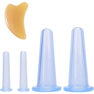 Cupping Glass Set - Vacuum Cup - Silicone Cup - 4 Stuks - Anti-Cellulite Cup - Vacuum Suction Cup - Gua Sha Facial Tool voor Gezicht - Hals - Massage - Blauw