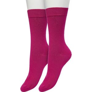 Bonnie Doon Basic Sokken Dames Roze/Paars maat 36/42 - 2 paar - Basis Katoenen Sok - Gladde Naden - Brede Boord - Uitstekend Draagcomfort - Perfecte Pasvorm - 2-pack - Multipack - Effen - Fel Roze - Roze/Paars - Rose Violet - OL834222.339